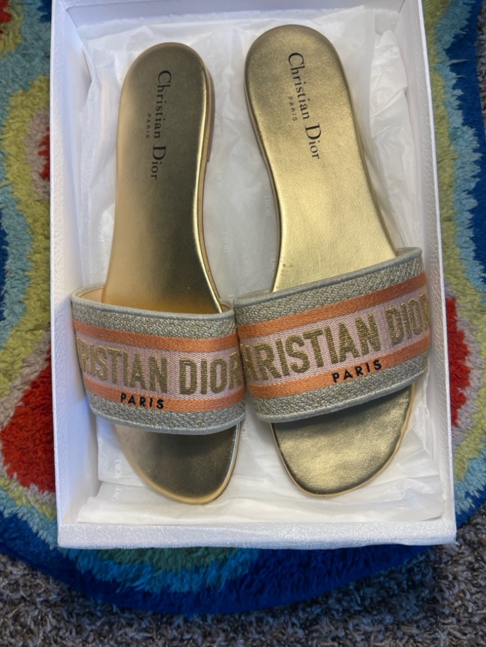 Dior Gold and Beige Christian Dior Slide Sandals - Picture 2 of 5